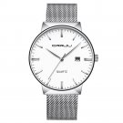 silver white_Men Watch Quartz Casual Ultra-thin Wristwatches with Date