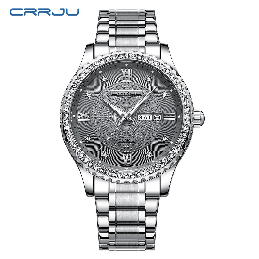 Silver_Men's  Luxury Quartz Watch Men Stainless Steel Waterproof Sports Luminous Clock