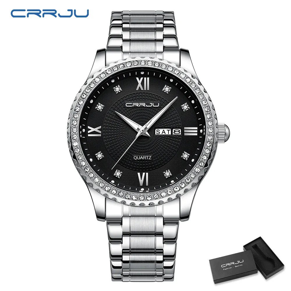 Silver black box_Men's Watch Waterproof Luminous  Luxury Sports Quartz Military with Auto Date