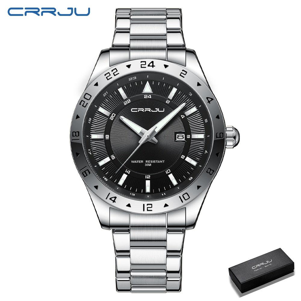 Silver box_Men Watch Quartz Wristwatches for Men Golden Clock Stainless Steel Male Watches with Lumi