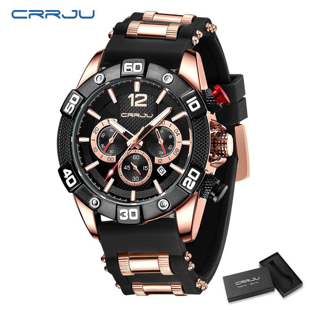 Black rose box_Men Watch Quartz Sports Business Luxury Silicone Watch 3ATM Waterproof Date Clock wit