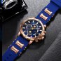 Blue box_Men Watch  Silicone Sport Quartz Date Clock Waterproof Wristwatch Chronograph with Luminous