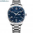 Silver blue_Stainless Steel Quartz Casual Business Watches for Men Luminous Hands Clock