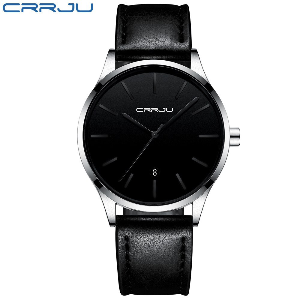 silver black_Watches Mens Casual Waterproof Leather Strap Quartz with Date