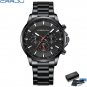 Black with box_Quartz Watches for Men  Stainless Steel Strap Male Wristwatches with Luminous Hands C