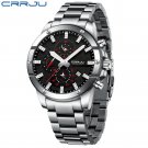 silver black_Men Watch  Quartz Chronograph Luminous Full Steel Waterproof Wristwatch with Date