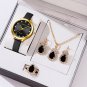 Black_5pcs Set Watches Women Leather Band Ladies Watch Simple Casual Women's Analog WristWatch Brace
