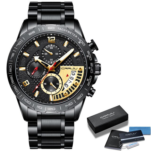 Black Gold Box_Men Watch Classic Business Waterproof Chronograph Quartz Wristwatch Casual Date Displ