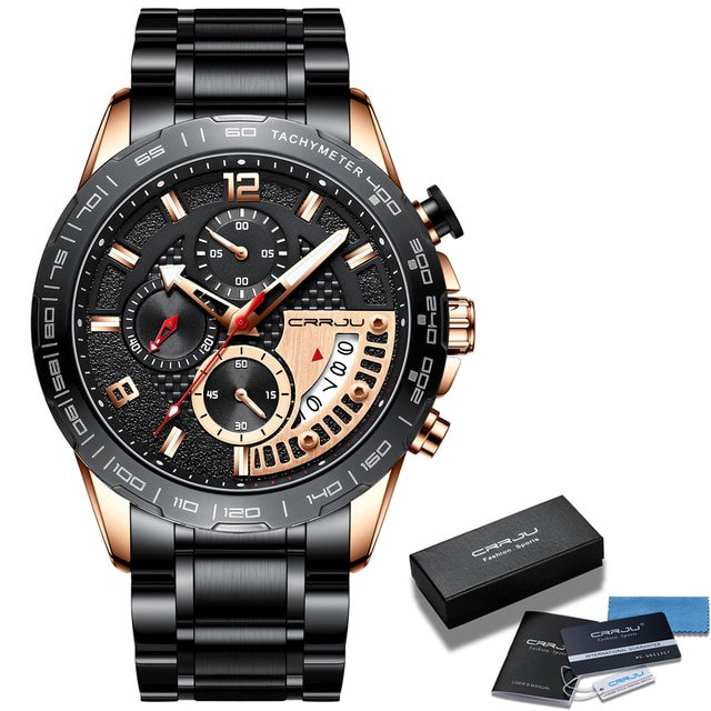 Black Rose Box_Men Watch Classic Business Waterproof Chronograph Quartz Wristwatch Casual Date Displ