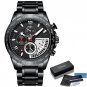 Black Silver Box_Men Watch Classic Business Waterproof Chronograph Quartz Wristwatch Casual Date Dis