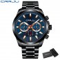 Black Blue box_Mens Watches Stainless Steel  Luxury Multi-function Chronograph Quartz Wristwatch