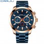Silver Rose_Mens Watches Stainless Steel  Luxury Multi-function Chronograph Quartz Wristwatch