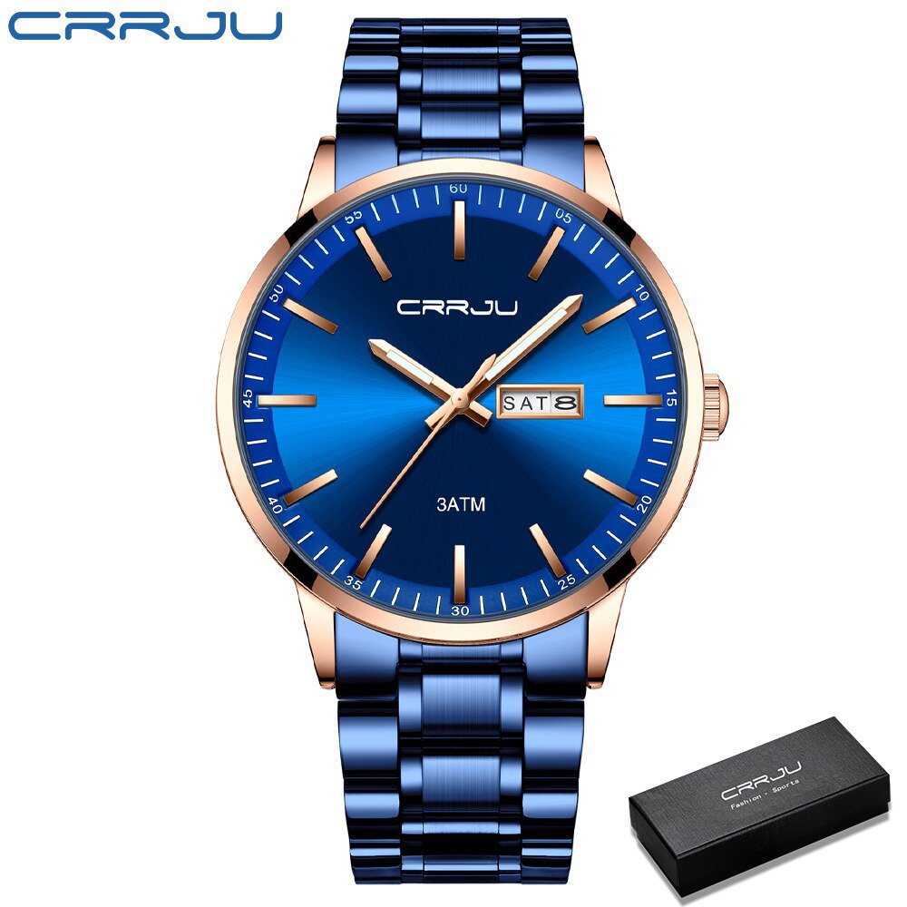 blue box_Men Watch Quartz Waterproof Sport  Luxury Business Steel Wristwatch with date