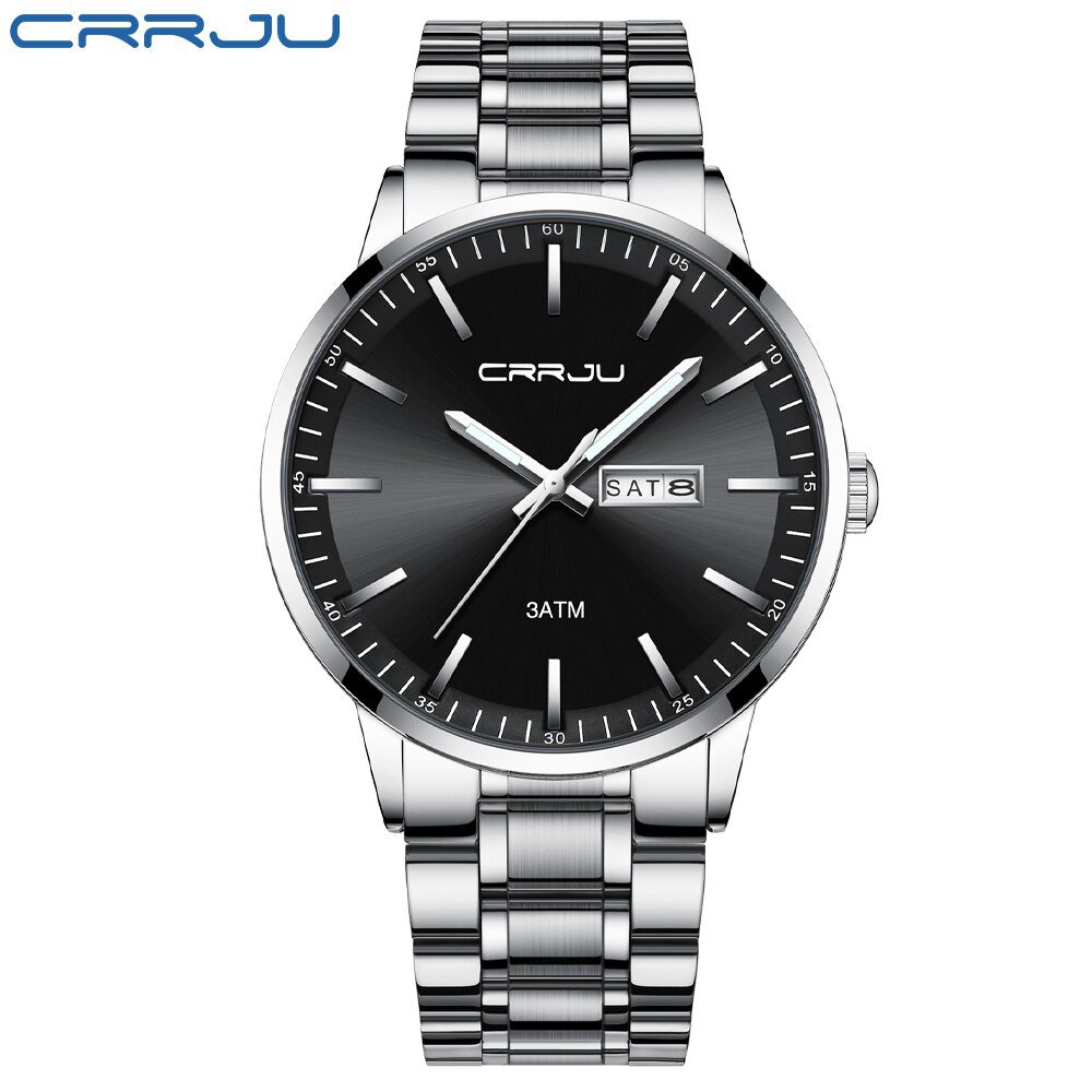 silver black_Men Watch Quartz Waterproof Sport  Luxury Business Steel Wristwatch with date