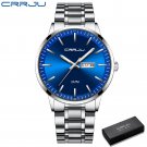 silver blue box_Men Watch Quartz Waterproof Sport  Luxury Business Steel Wristwatch with date