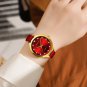 White_Luxury Rhinestones Rose Dial Watches with Stainless Steel Band Quartz Wristwatches for Women