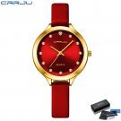 Red with box_Dial Watches for Women Leather Band Rhinestones Ladies Wristwatch
