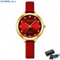 Red with box_Dial Watches for Women Leather Band Rhinestones Ladies Wristwatch