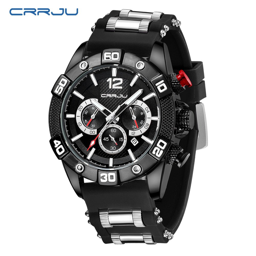 Black_Watches for Man Quartz Chronograph Waterproof   Sport Silicone Date with Luminous