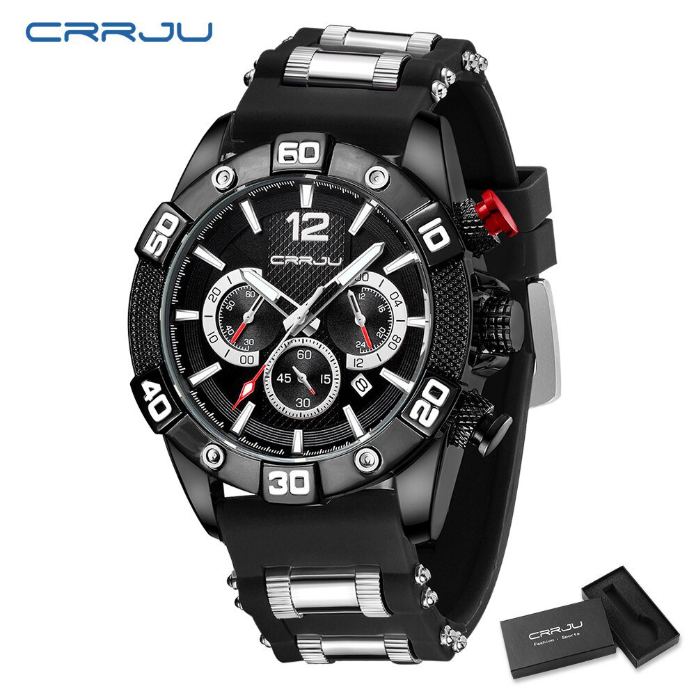 Black box_Watches for Man Quartz Chronograph Waterproof   Sport Silicone Date with Luminous