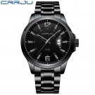 black black_Men's Watch  Luxury Sports Quartz Full Steel Waterproof with Date Wristwatch