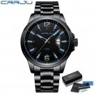 black blue BOX_Men's Watch  Luxury Sports Quartz Full Steel Waterproof with Date Wristwatch