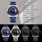 blue BOX_Men's Watch Luxury Sports Quartz Full Steel Waterproof with Date Wristwatch