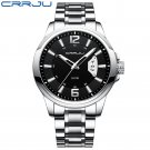 silver black_Men's Watch  Luxury Sports Quartz Full Steel Waterproof with Date Wristwatch