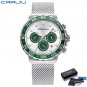 green with box_Watch for Men  Quartz Chronograph Waterproof Stainless Wristwatches with Luminous Han