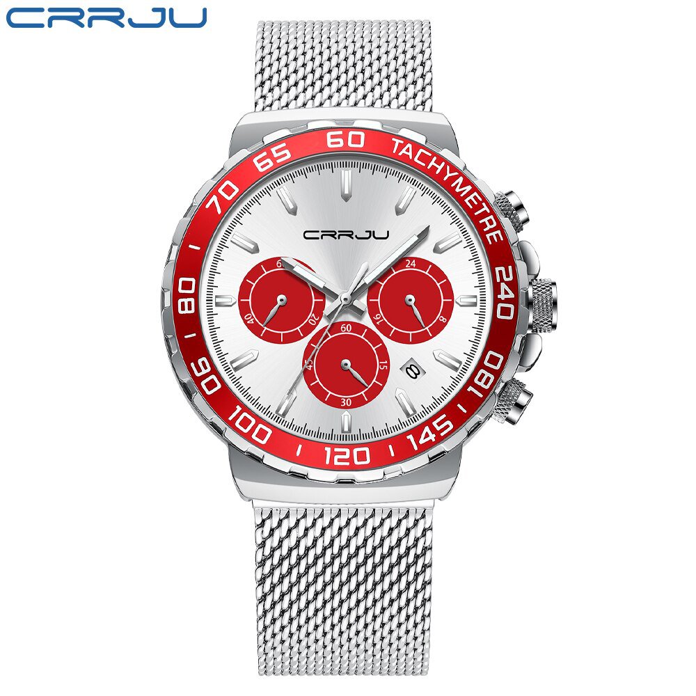 red_Watch for Men  Quartz Chronograph Waterproof Stainless Wristwatches with Luminous Hands