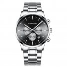 silver black_Men Stainless Steel Quartz Watches Luxury Business Chronograph Wristwatch Waterproof Cl