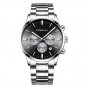 silver black_Men Stainless Steel Quartz Watches Luxury Business Chronograph Wristwatch Waterproof Cl