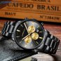 silver black_Men Stainless Steel Quartz Watches Luxury Business Chronograph Wristwatch Waterproof Cl