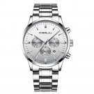 silver white_Men Stainless Steel Quartz Watches Luxury Business Chronograph Wristwatch Waterproof Cl