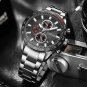 Silver black_Casual Men Watches with Date Classic Chronograph Stainless Steel Wristwatches with Lum