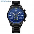 Black blue_Luxury Men's Stainless Steel Chronograph Quartz Watch Waterproof Big Dial Date Wristwatch