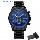 Black blue box_Luxury Men's Stainless Steel Chronograph Quartz Watch Waterproof Big Dial Date Wristw