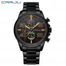 Black orange_Luxury Men's Stainless Steel Chronograph Quartz Watch Waterproof Big Dial Date Wristwat