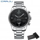 Silver black box_Luxury Men's Stainless Steel Chronograph Quartz Watch Waterproof Big Dial Date Wris