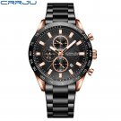 Black_Casual Quartz Watches for Men Sporty Chronograph Stainless Steel Band Wristwatches Male