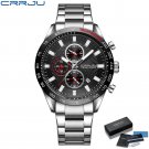 Silver black box_Casual Quartz Watches for Men Sporty Chronograph Stainless Steel Band Wristwatches 