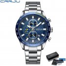 Silver blue box_Casual Quartz Watches for Men Sporty Chronograph Stainless Steel Band Wristwatches M