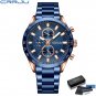 Blue box_Watches Men 2022 Sports Chronograph Stainless Steel Band Wristwatches with Auto Date Casual