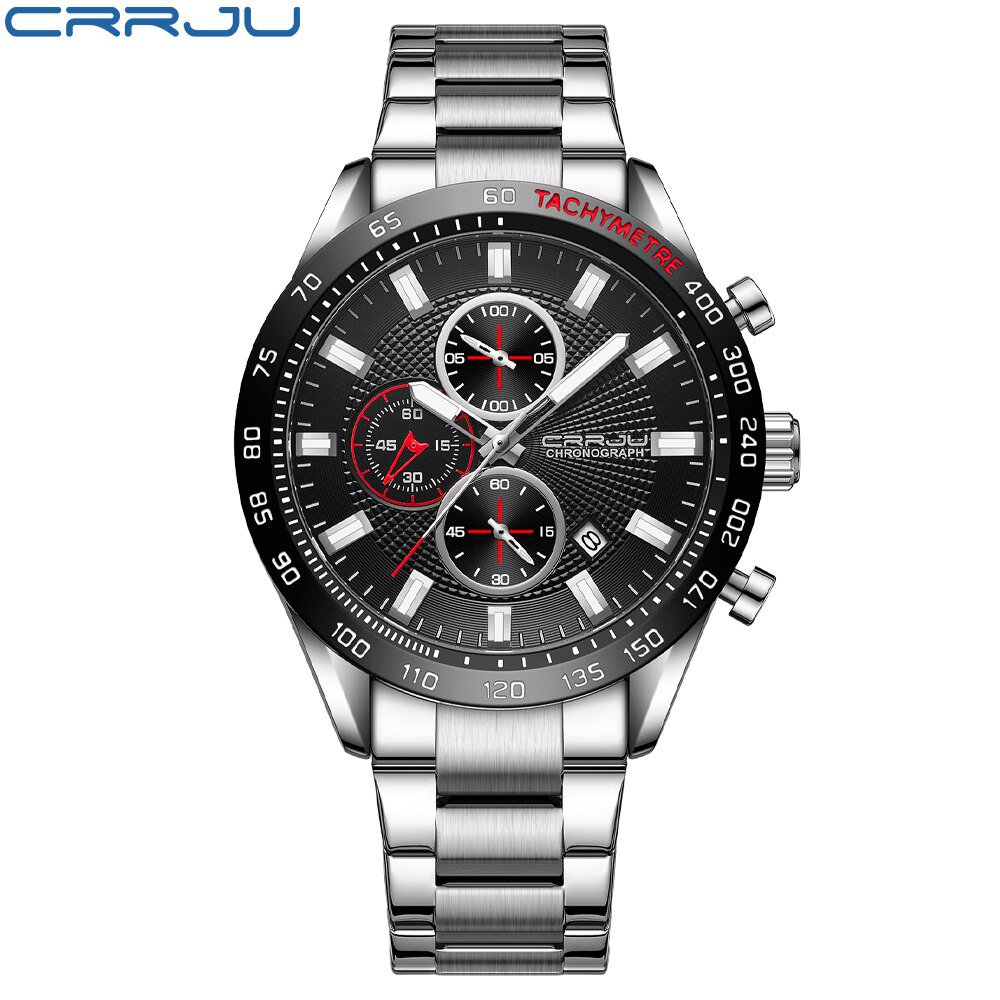 Silver black_Watches Men 2022 Sports Chronograph Stainless Steel Band Wristwatches with Auto Date Ca