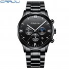 black silver_Mens Watches  Luxury Chronograph Quartz Clock Waterproof Stailness Steel Sports