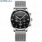 M-silver balck_Mens Watches  Luxury Chronograph Quartz Clock Waterproof Stailness Steel Sports