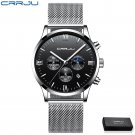 M-silver balck box_Mens Watches  Luxury Chronograph Quartz Clock Waterproof Stailness Steel Sports
