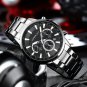 Black rose_Sports Chronograph Stainless Steel Band Watches Brand Quartz Men's Wristwatches with Lumi