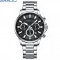 Silver black_Sports Chronograph Stainless Steel Band Watches Brand Quartz Men's Wristwatches with Lu