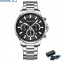 Silver black box_Sports Chronograph Stainless Steel Band Watches Brand Quartz Men's Wristwatches wit